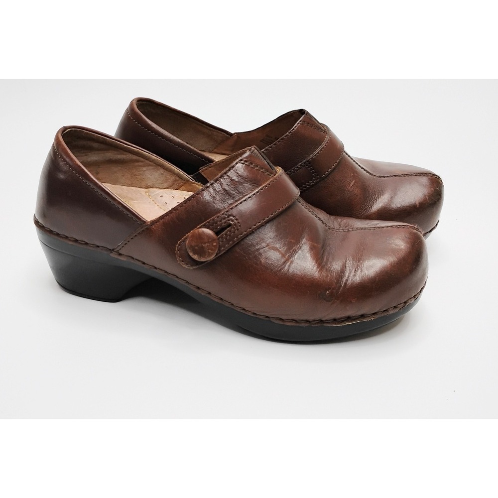 DANSKO Women Size EU 38 US 7.5 Brown Leather Clog Shoe Strap Button Western